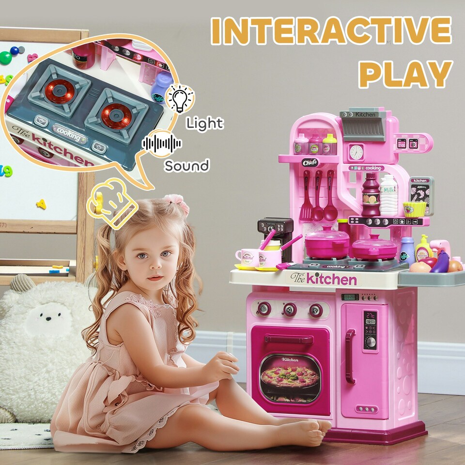 image 1 of AIYAPLAY Kids Kitchen with 33 Pieces, Light, Sound, Storage