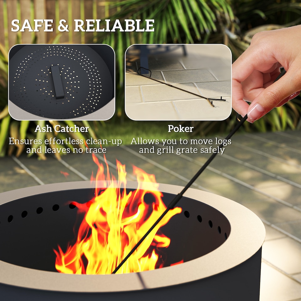 image 1 of Outsunny Portable Fire Pit, 58 cm Round Firepit with Grill Grate, Black