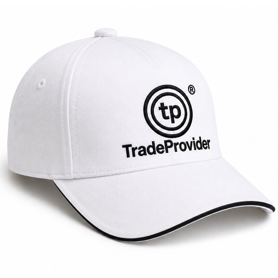 image 1 of TradeProvider Premium Adjustable Baseball Cap, Curved Peak with Contrast Pipping for Men & Women (White)
