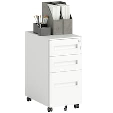 Vinsetto Lockable Mobile Filing Cabinet w/ 3 Drawers 30 x 43.5 x 60 cm White 