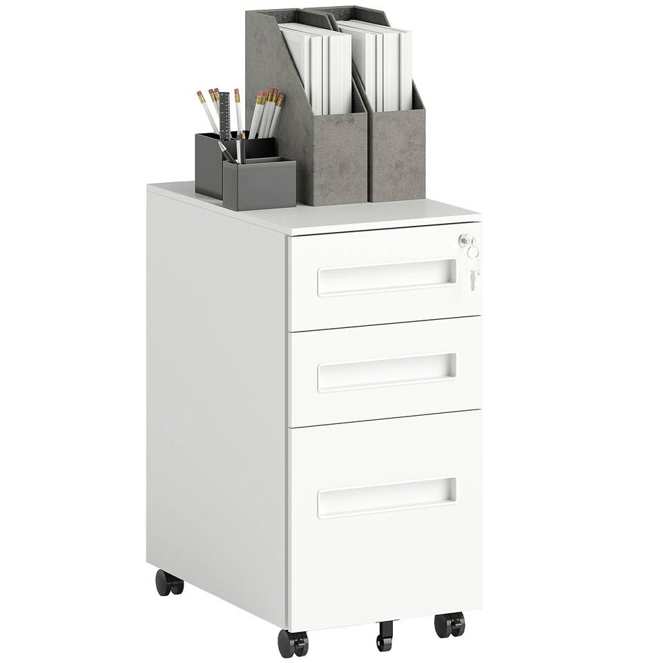 image 1 of Vinsetto Lockable Mobile Filing Cabinet w/ 3 Drawers 30 x 43.5 x 60 cm White 