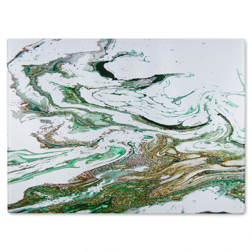 image 1 of Green & Gold Marble Glass Chopping Board | Multi