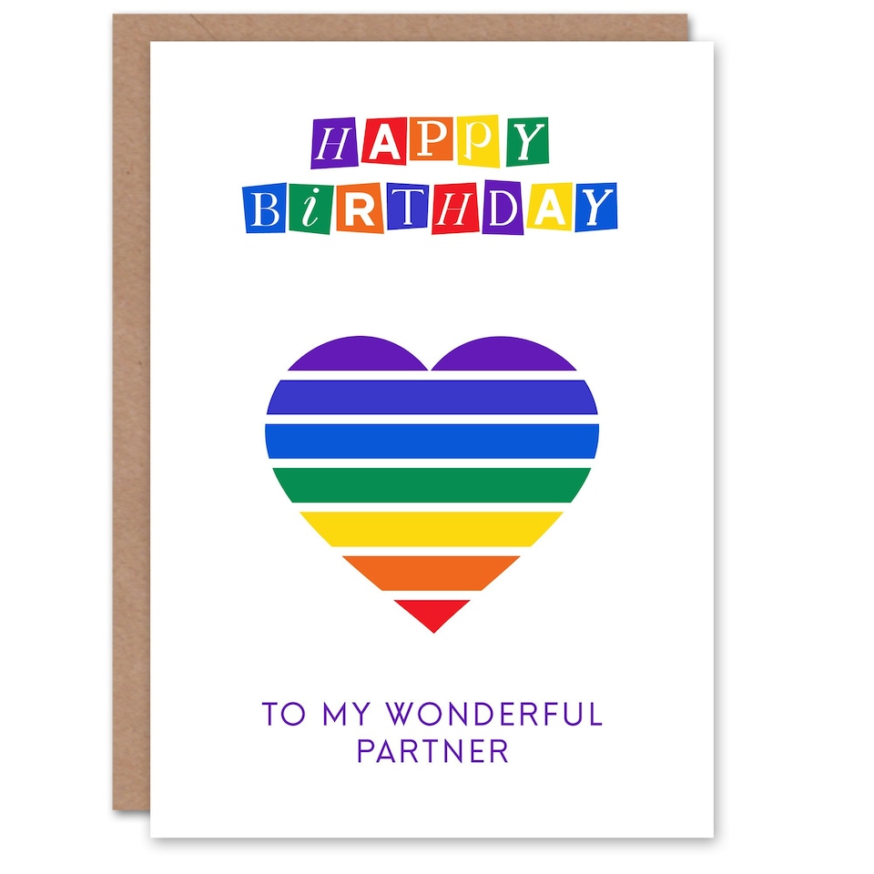 image 1 of Wonderful Rainbow Stripes Love Heart Partner Birthday Card
