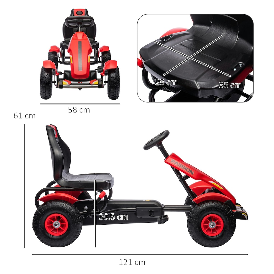 image 1 of HOMCOM Children Pedal Go Kart w/ Adjustable Seat, Inflatable Tyres - Red
