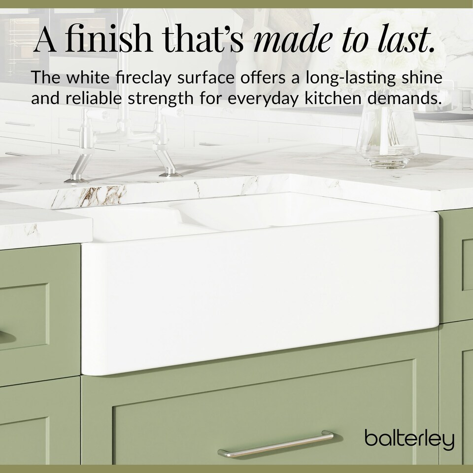 image 1 of Fireclay Kitchen Bundle - Double Bowl Stepped Weir Butler Sink, Wastes & Bridge Lever Tap, 795mm - Chrome - Balterley
