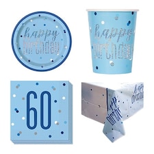 Blue Glitz 60th Birthday 8 Person Value Party Pack
