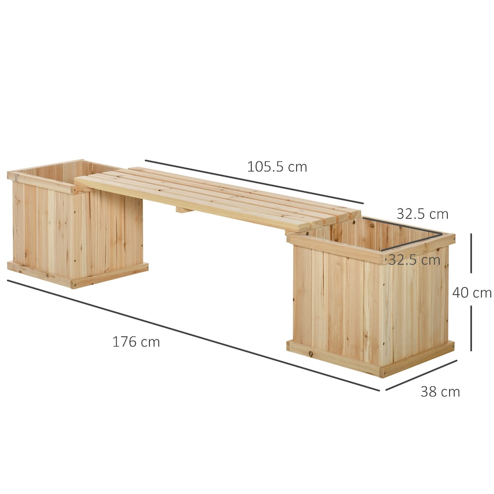 image 1 of Outsunny Wooden Garden Planter & Bench Combination Garden Raised Bed Natural