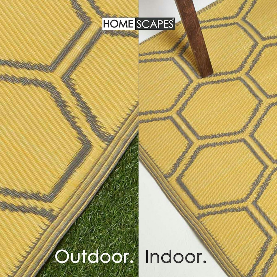image 1 of Homescapes Outdoor Rug Luxury Waterproof Reversible, For Garden, Honeycomb | Yellow | Yellow