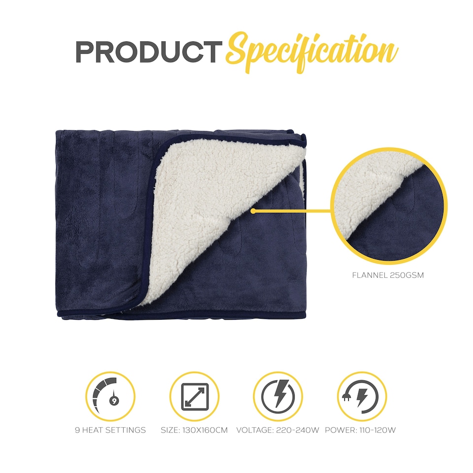 image 1 of MONHOUSE Heated Throw - Electric Blanket - Digital Controller - Timer up to 9 hours, 9 Heat Settings, Auto Shutoff - Single 130X160cm - Purple Shearling