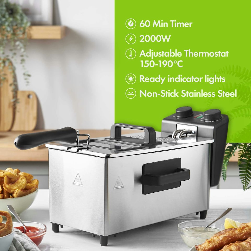 image 1 of VonShef Deep Fat Fryer 3L Stainless Steel 2000W