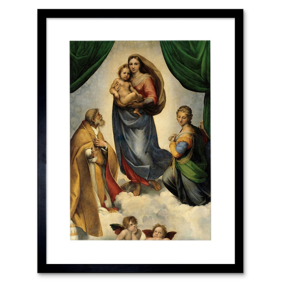 image 1 of Raphael Sistine Madonna Old Master Painting 12x16" Framed Wall Art Print
