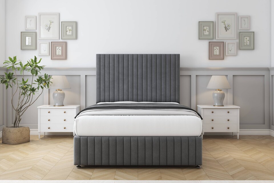 image 1 of Sloomy Madison Armour Coniston Divan Bed Base 4 Drawers With 54 Inch Floor Standing Headboard & 12 Inch Matching Footboard | Grey | Armour | King | 1