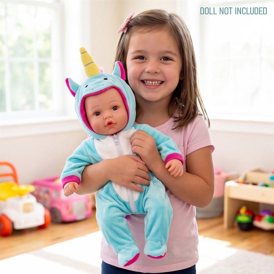 image 1 of BiBi Doll Reborn Baby Doll Clothes Blue Fluffy Unicorn Jumpsuit For 20" Dolls