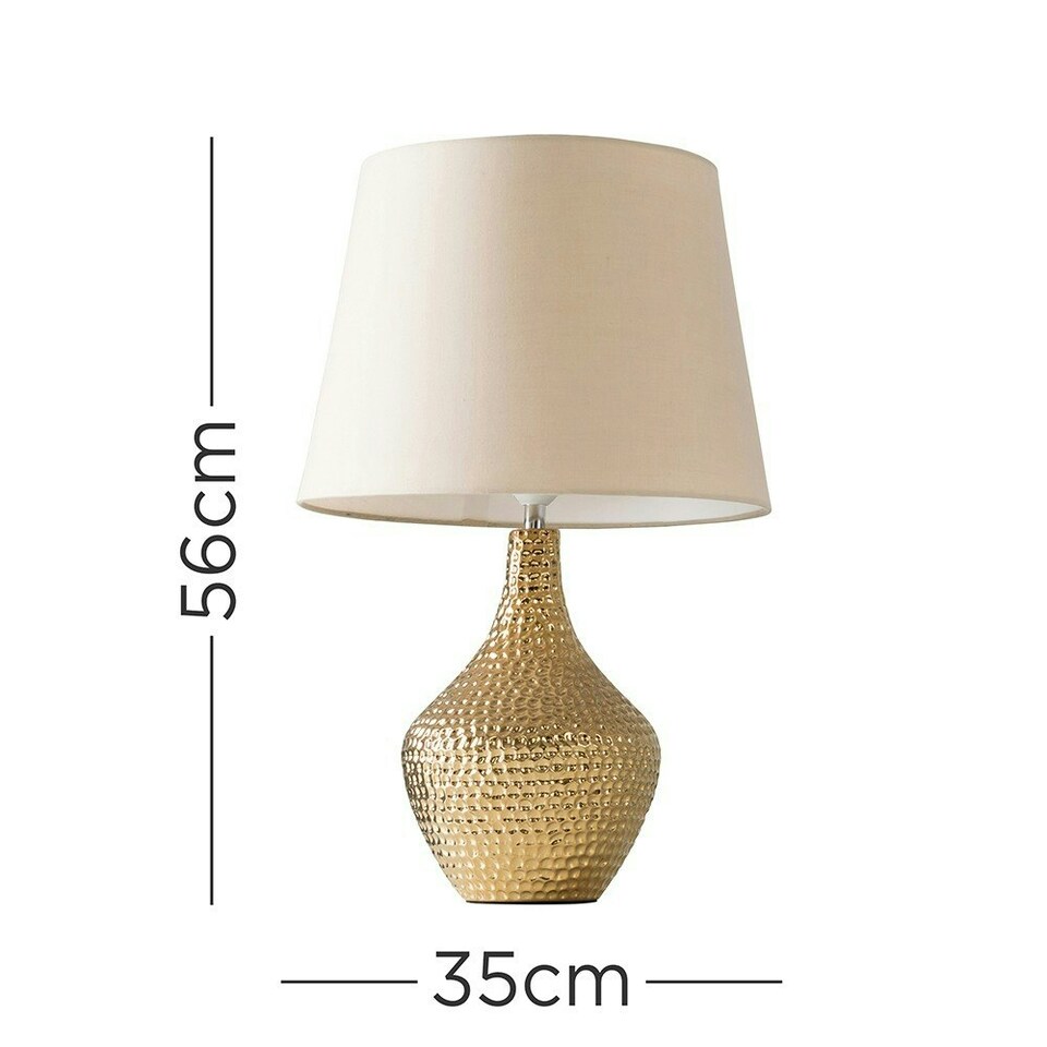 image 1 of ValueLights Modern Metallic Gold Indent Textured Ceramic Table Lamp With Beige Shade