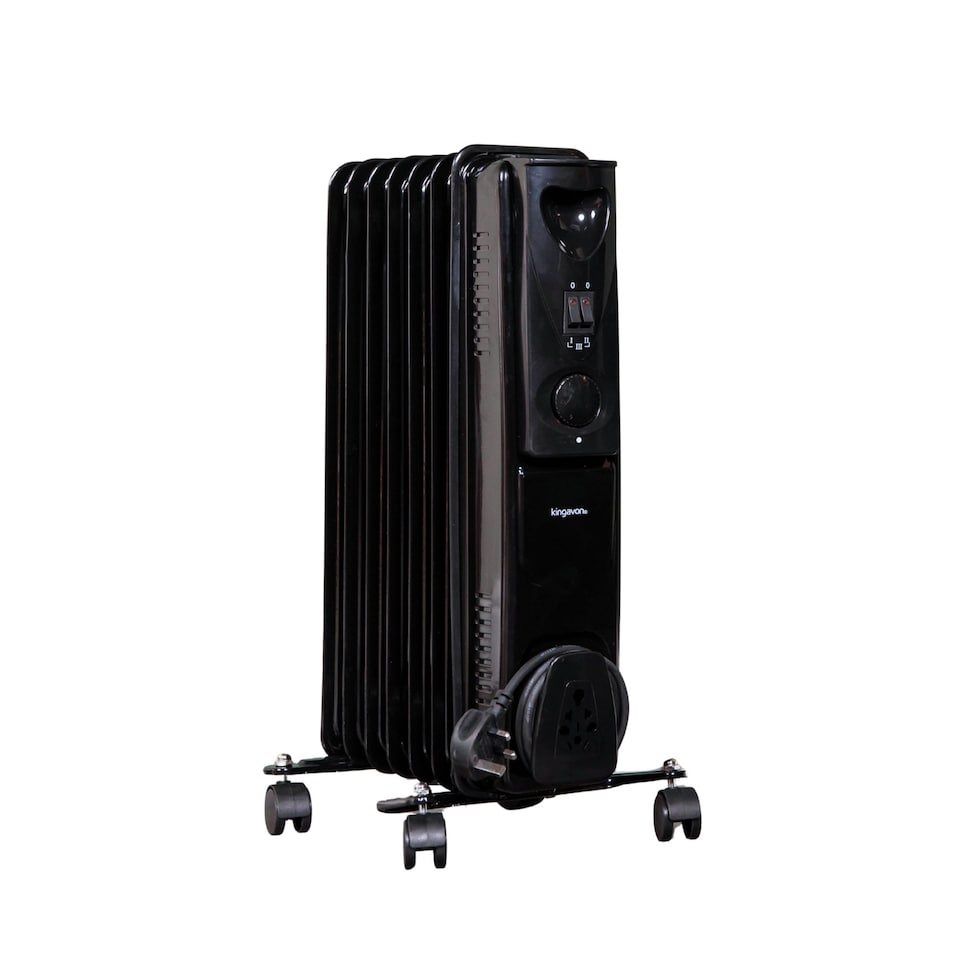 image 1 of 1500w 1.5kw 7 Fin Slim Line Black Oil Filled Radiator Heater