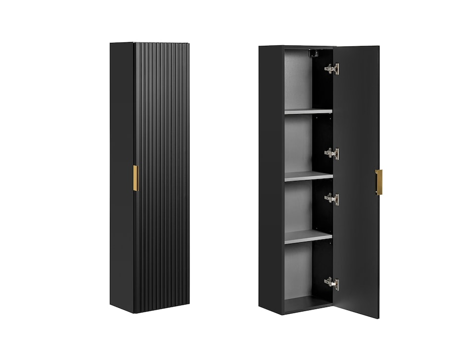 image 1 of Bathroom Wall Cabinet Tall Slim Storage Unit Ribbed Textured Black 1 Door Floating Furniture - Adel