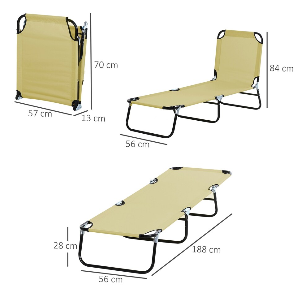 image 1 of Outsunny Folding Lounge Chair Outdoor Chaise Lounge for Bench Patio Beige