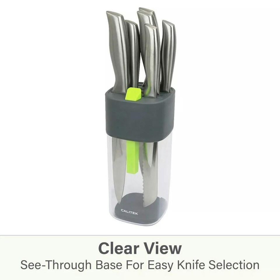 image 1 of CALITEK Knife Block Universal Kitchen Knife Holder Rack with Sharpener Grey