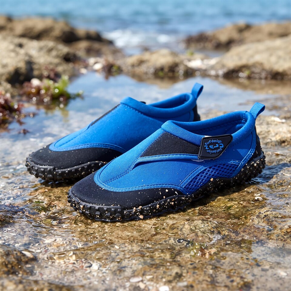 image 1 of GEEZY Aqua Water Shoes, Unisex, Beach Surfing - Blue & Black, UK Adult 11