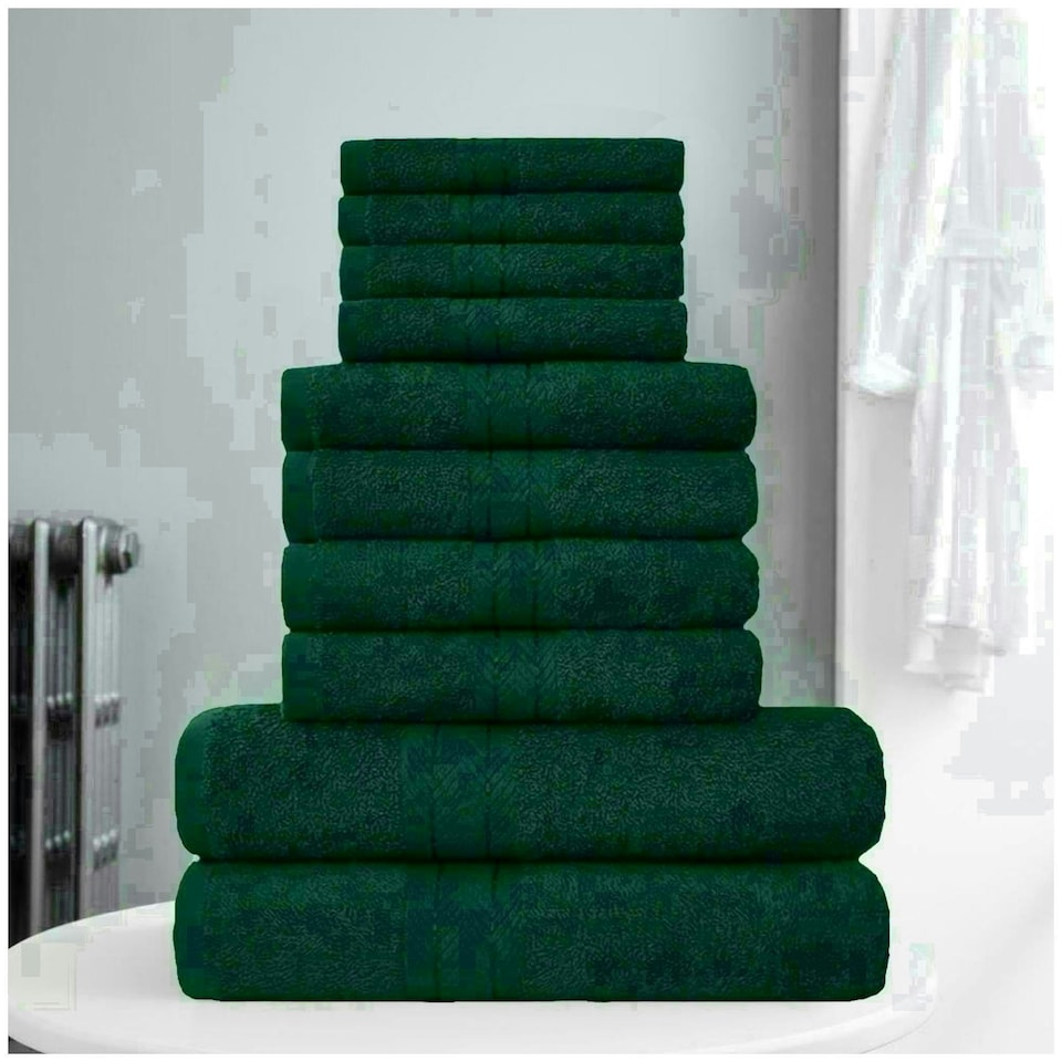 image 1 of VELVETIO 10 Piece Towel Bale Set Toronto Stripe Pattern - 100% Cotton, 450 GSM Green | Dark Green