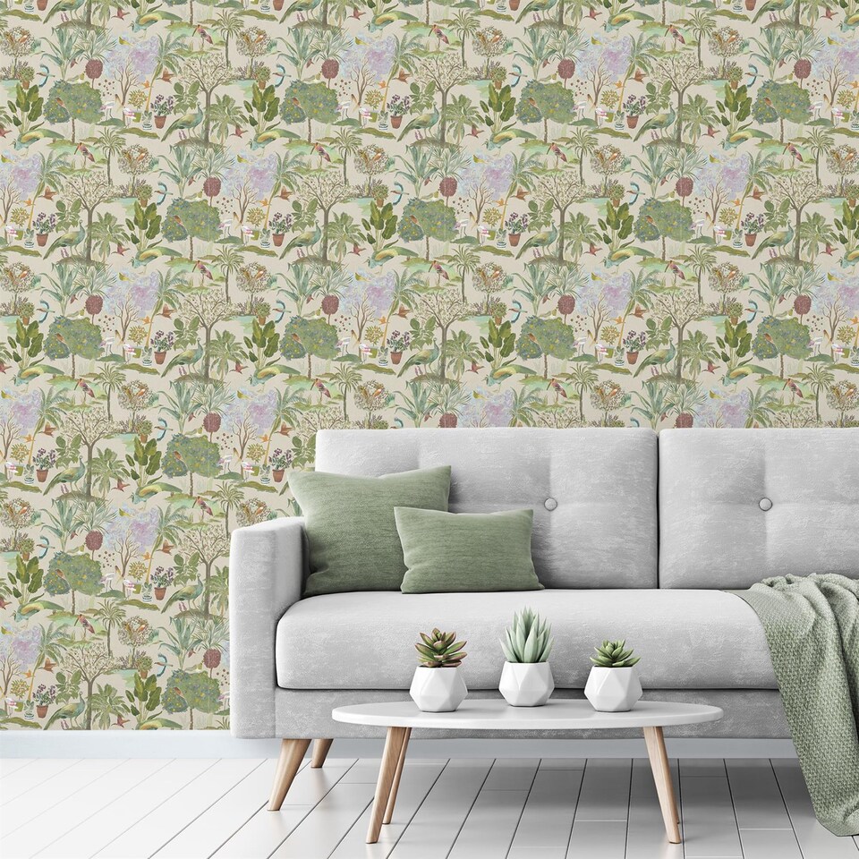 image 1 of Grandeco Exotic Garden Cream Wallpaper Birds Botanical Paste The Paper Exclusive