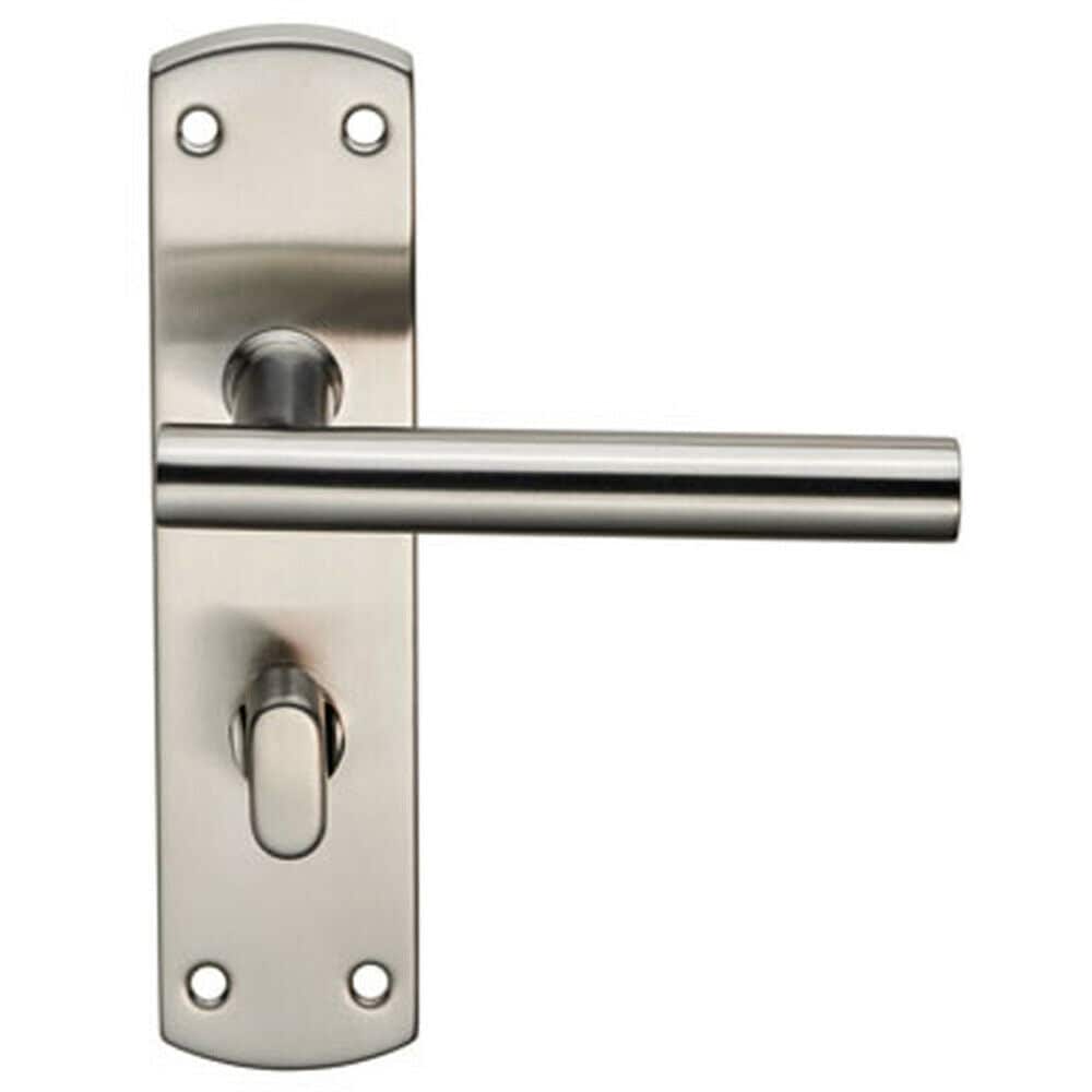 Loops Mitred T Bar Lever on Bathroom Backplate Handle Thumbturn Lock Satin Steel in Metallics