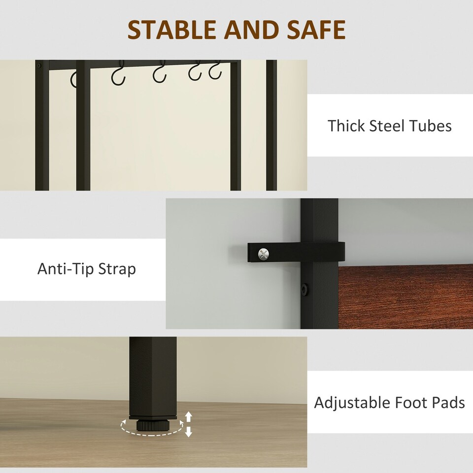 image 1 of HOMCOM Industrial Hall Tree Coat Rack Stand with Shoe Cabinet Brown | Black | 80W x 30D x 180H cm