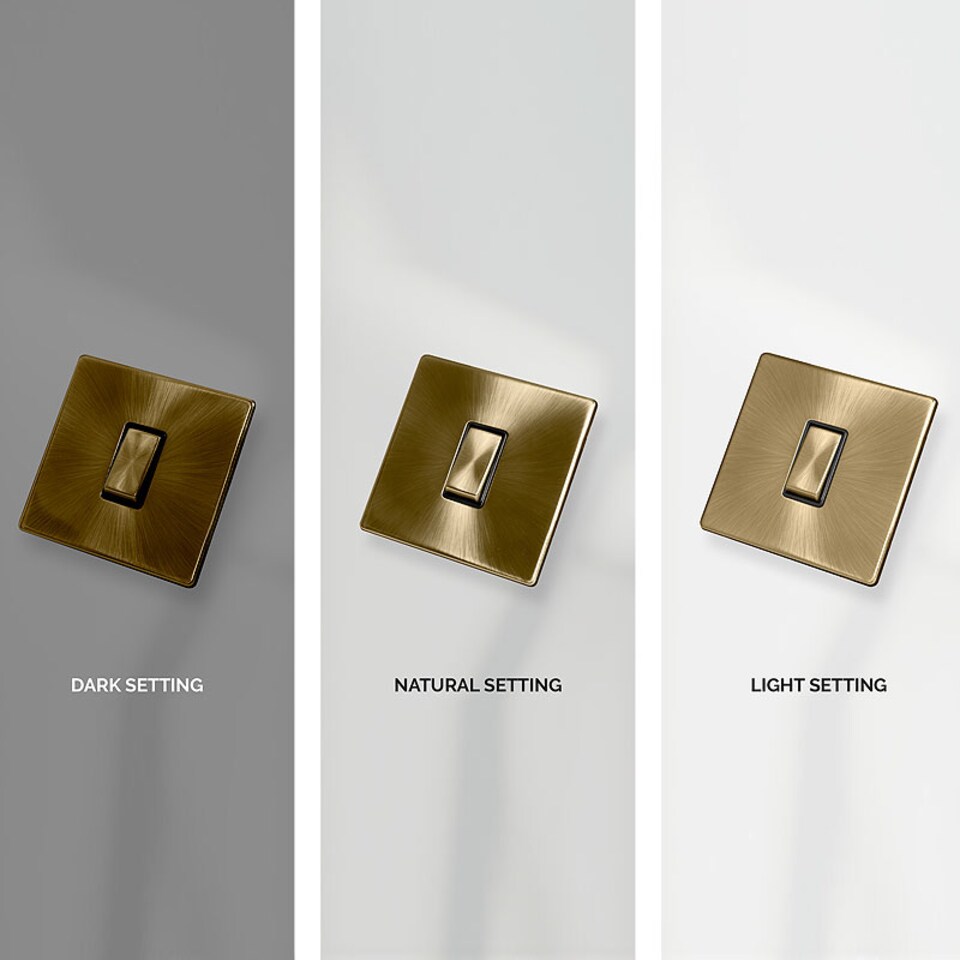 image 1 of SE HOME Antique Brass Screwless Plate 10A 4 Gang 2 Way Ingot Light Switch - Black Trim - SE Home | Brown | Antique Brass
