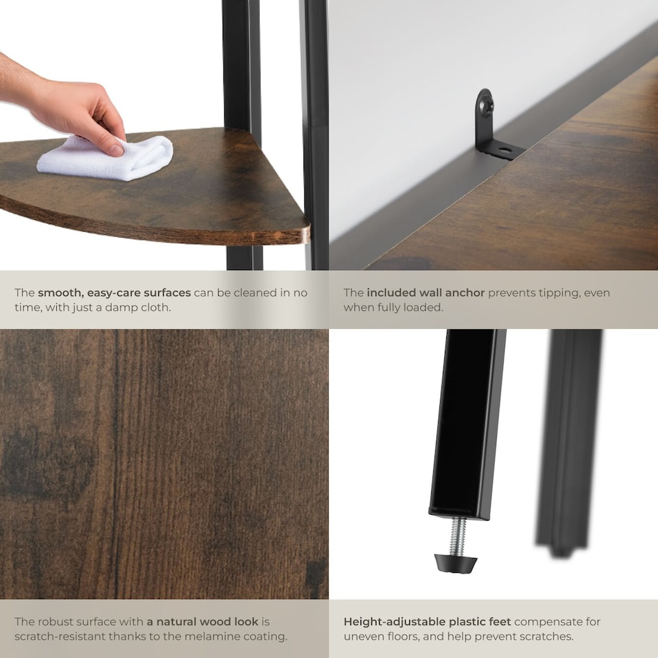 image 1 of Corner Shelf Newbridge - 4 levels | Brown | Industrial wood dark, rustic | 34 x 34 x 125 cm | 1