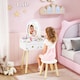 image 1 of AIYAPLAY Kids Vanity Table and Chair Set, 2 in 1 Children Dressing Table with 3-Colour LED Lights Mirror, Drawer, Storage Boxes, Girls Makeup Desk Set for 3+ Years, for Playroom, Bedroom, White