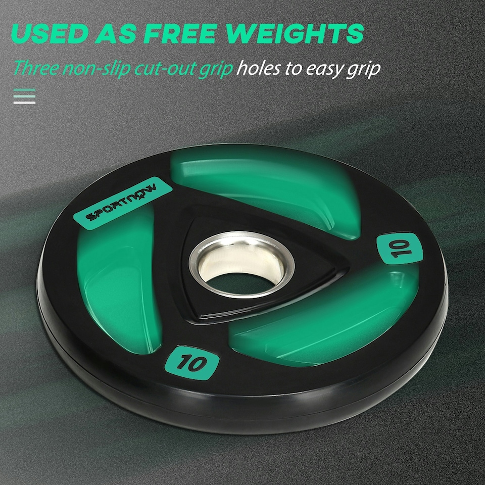 image 1 of SPORTNOW Two 10kg Olympic Weight Plates for Barbell, with Tri-Grips