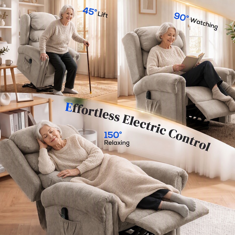 image 1 of HOMCOM Power Lift Recliner Chair for Elderly with Remote Control, Khaki | Brown