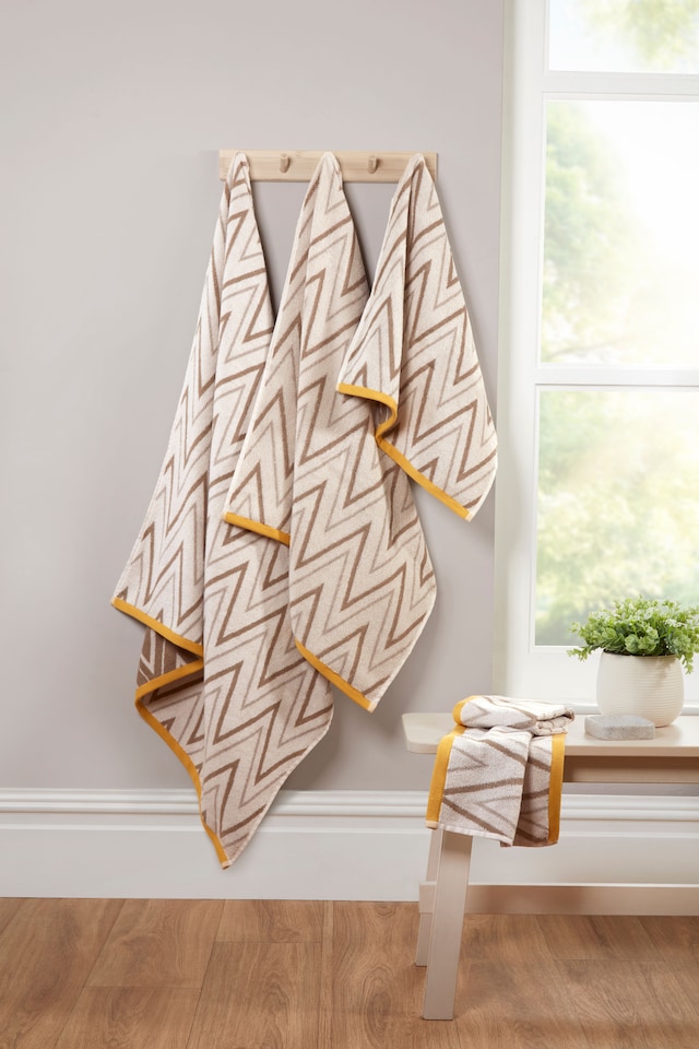 image 1 of Helix Cotton Towels Striped Luxury Soft Quick Dry Absorbent | Brown | Bath sheet | 1