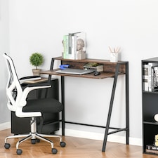 HOMCOM Writing Desk Computer Table Home Office PC Laptop Workstation Storage Shelf 84L x 45W cm Rustic Brown