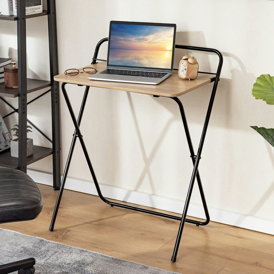 image 1 of COSTWAY 60CM Folding Computer Desk with Tablet Bracket Natural N/A