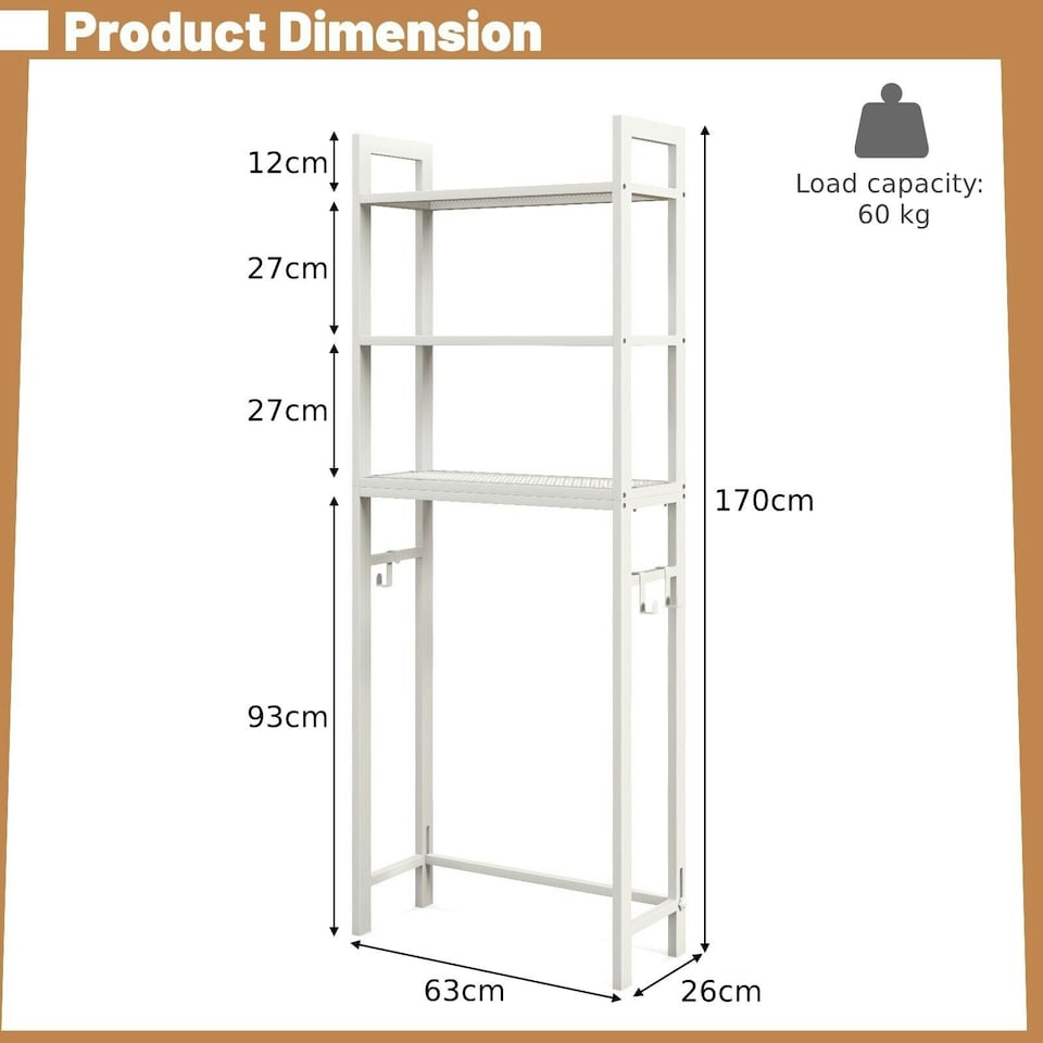 image 1 of COSTWAY 3-Tier Over-The-Toilet Storage Shelf Organizer White
