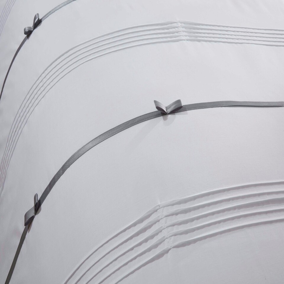 image 1 of Clarissa Stripped Polycotton Duvet Cover Set with Pillowcase White | Single