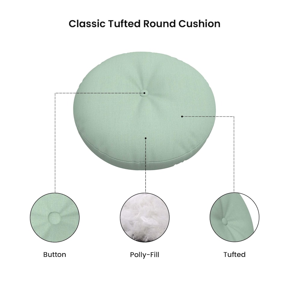 image 1 of Covers&All Sunbrella Round Tufted Seat Cushion, Outdoor Indoor Patio Chair Cushions with Button Accent, 18 x 3, Canvas Spa
