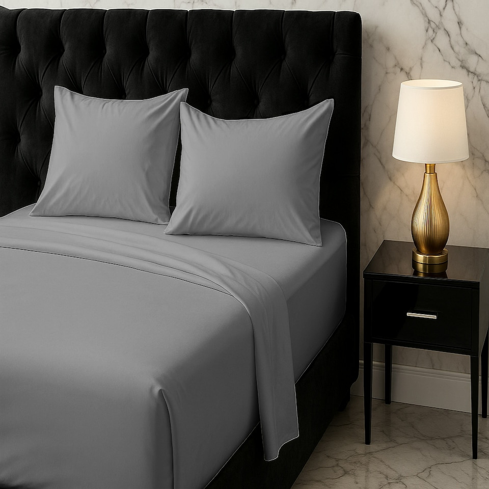 image 1 of Microfibre Soft Touch Flat Sheet Plain Dyed Bed Linen Grey | Grey | King