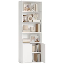 HOMCOM 6-Tier Tall Bookcase, Bookshelf with 4 Open Shelves and Double Door Storage Cabinet, Freestanding Display Rack for Living Room, Bedroom, Home Office, Study, 59 x 29 x 180cm, White