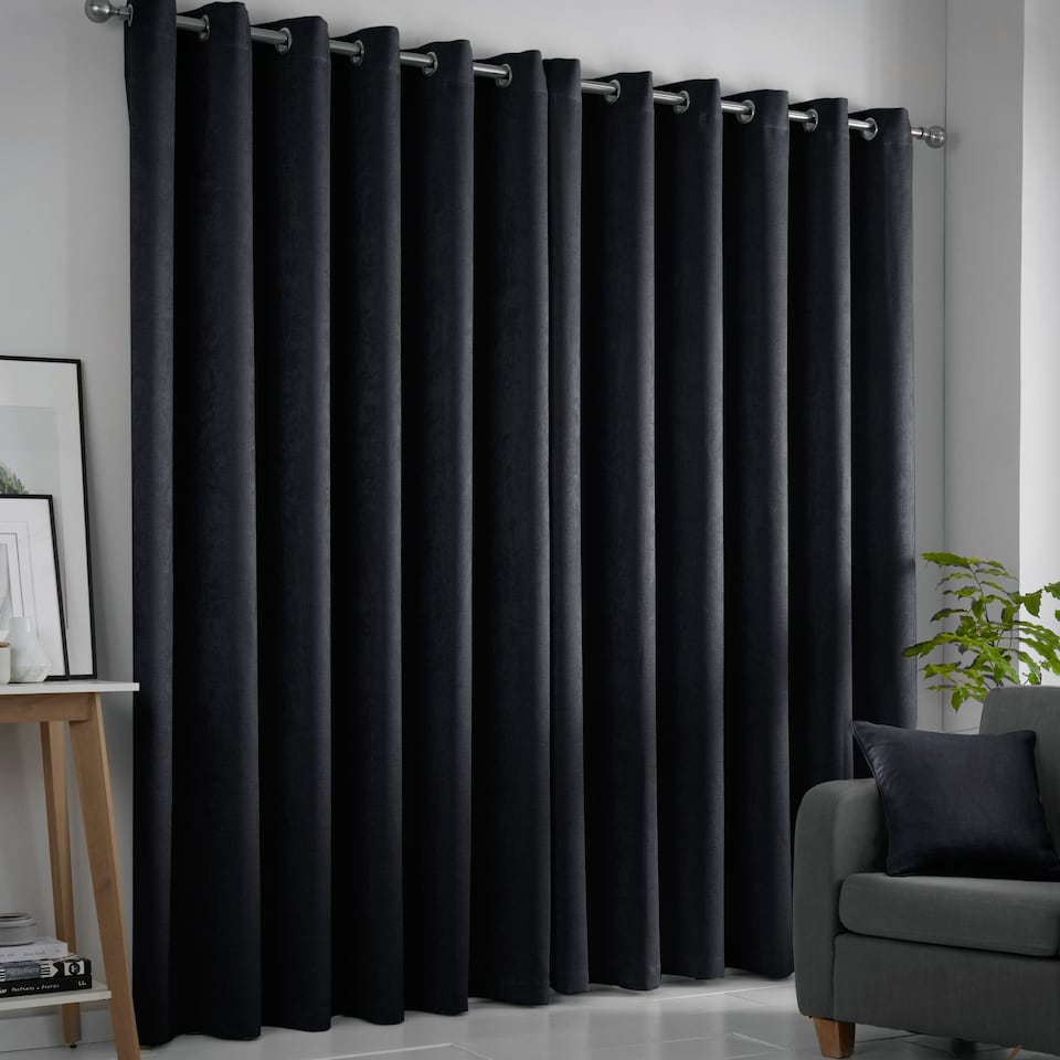 image 1 of Fusion Strata Eyelet Curtains Black