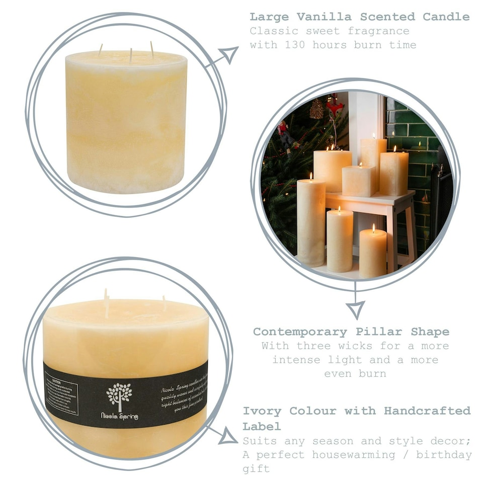 image 1 of Nicola Spring Round 3 Wick Vanilla Pillar Candle - 130 Hours - Ivory