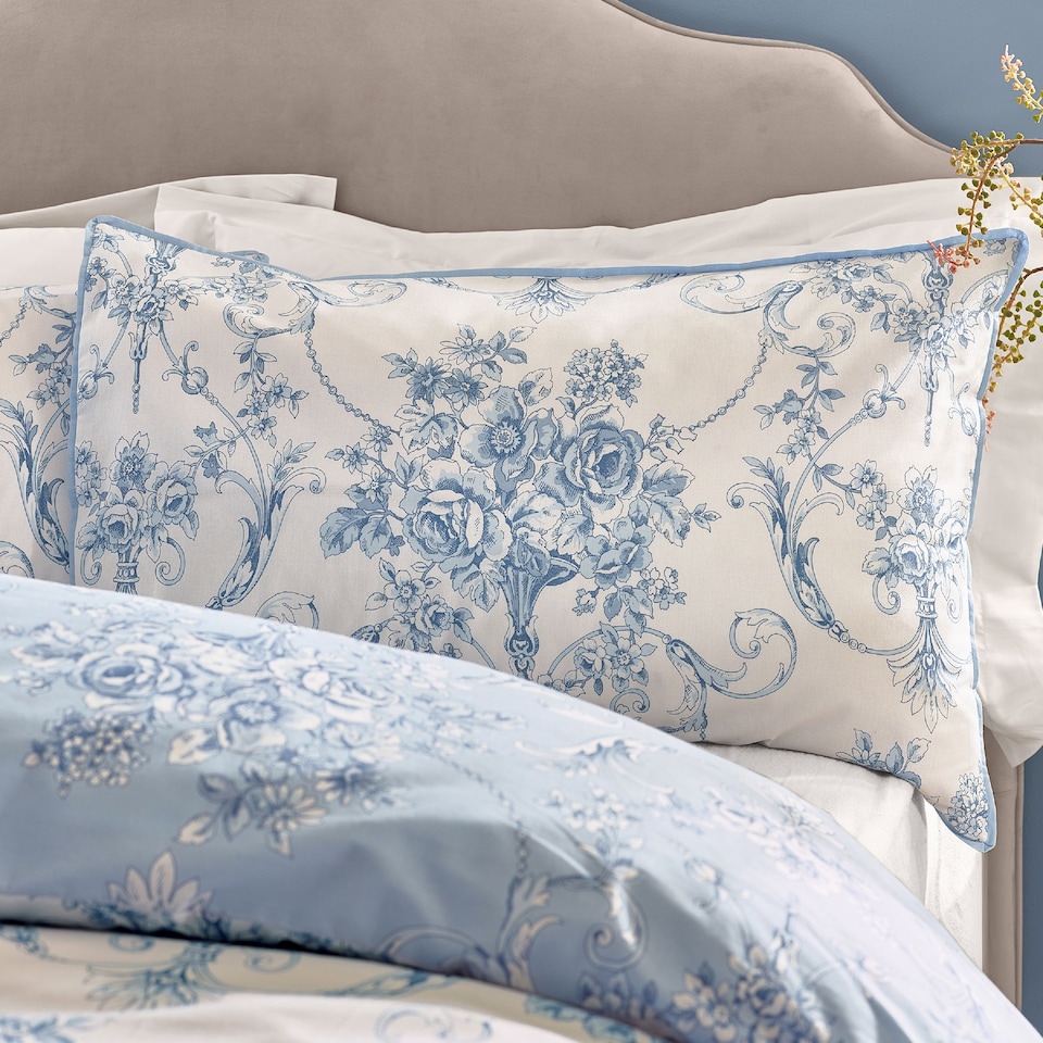 image 1 of Catherine Lansfield Antoinette Damask Reversible Duvet Cover Set | Blue | Double