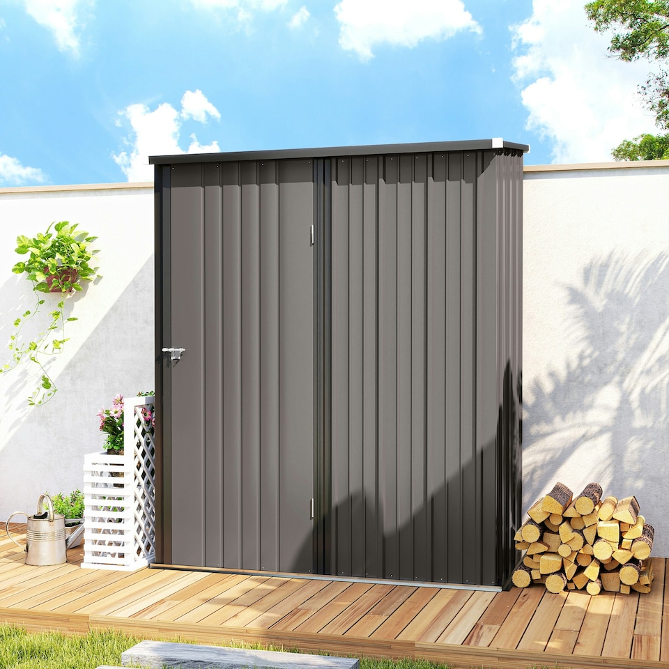 image 1 of Outsunny Outdoor Storage Shed w/ Lockable Door for Garden, Light Grey 