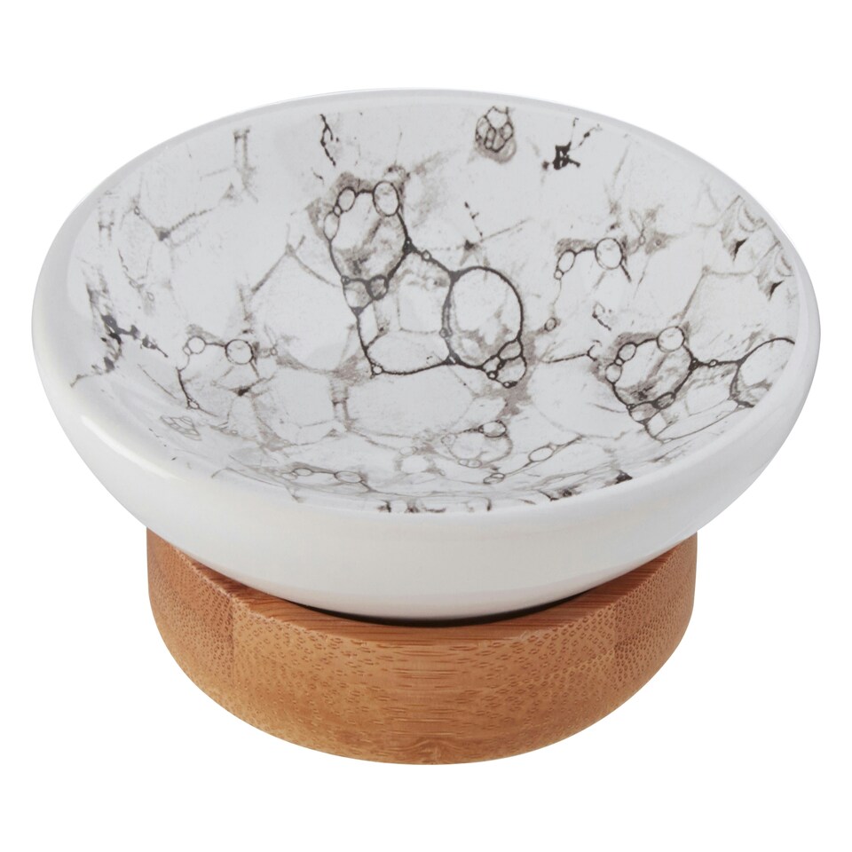image 1 of Interiors by Premier 3 Pc Bubble Print Bathroom Set, Crisp White Restroom Accessories Set, Bamboo Base Countertop Holder Set