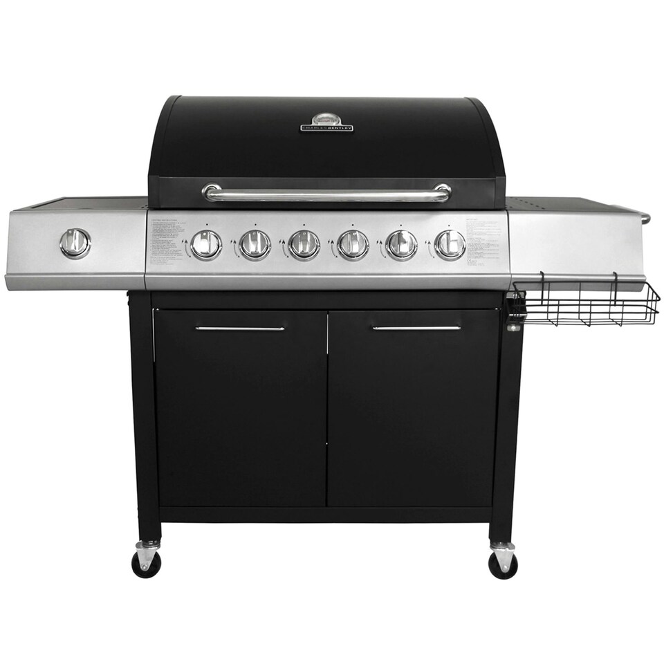 image 1 of Charles Bentley 6 Burner Premium Gas BBQ with Side Burner - Black