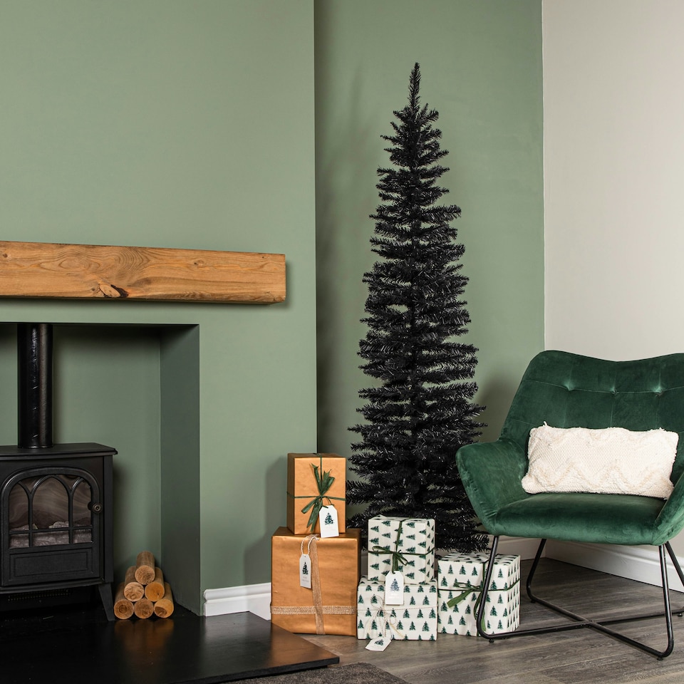 image 1 of 6ft (1.8m) Black Pencil Pine Artificial Christmas Tree with 321 Tips