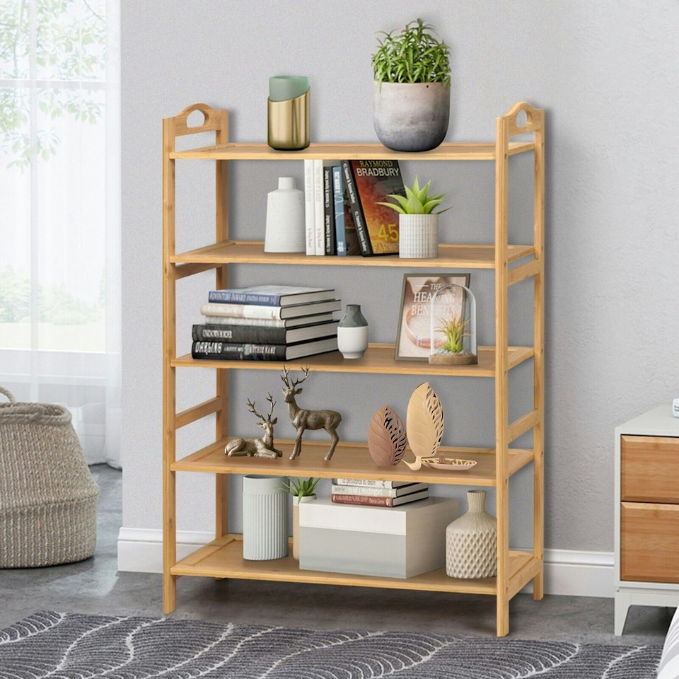 image 1 of COSTWAY 5-Tier Shoe Rack Organizer Wooden Display Shelf Brown