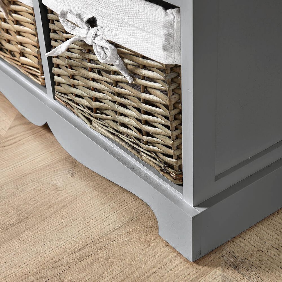image 1 of Chest Of Drawers Hallway Storage Organiser Wooden Wicker Baskets Fully Assembled | Grey