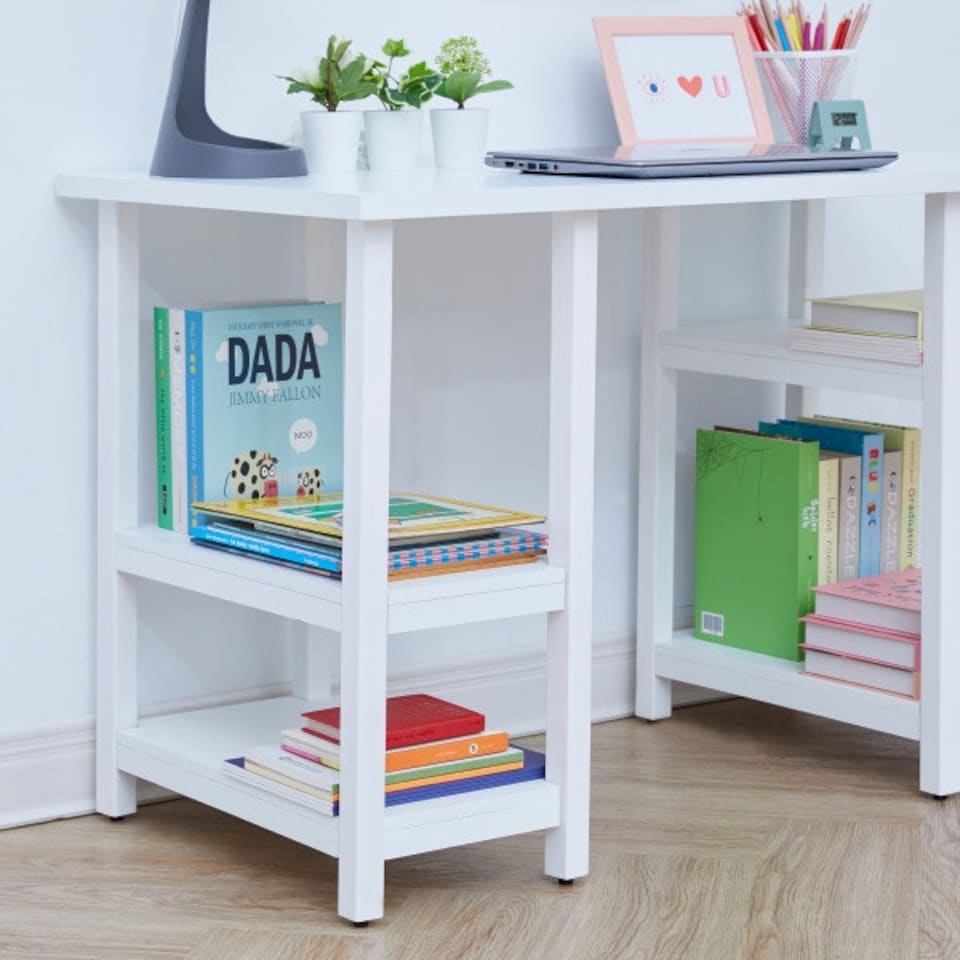 image 1 of Teamson Kids Children's Play Desk with Shelves and Chair, White